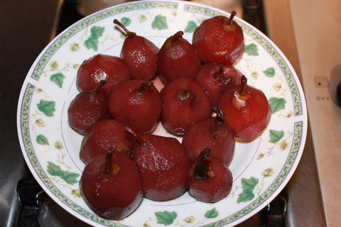Seckel Pears Poached in a Wood-Fired Brick Oven