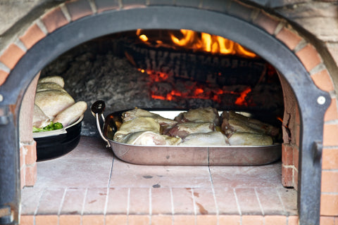 Roasting Chicken and Veggies in a Brick Oven