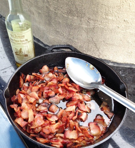 Bacon Sauteed in a Wood-Fired Brick Oven